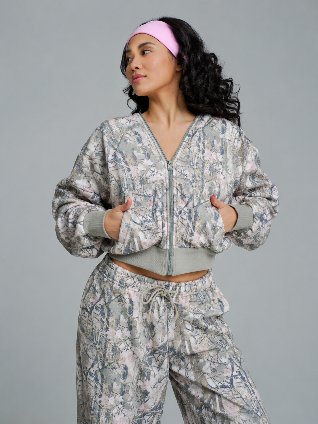 Plush Fleece Zip Hoodie - Pink Camo