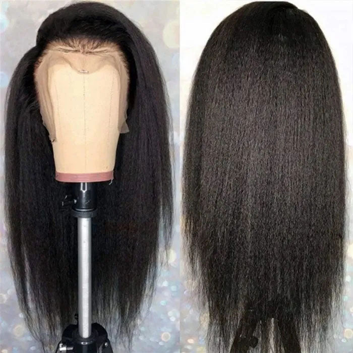 Kinky Straight HD Transparent Lace Front Wig - 4x4/13x6 Human Hair - 16 / 13x4 Lace / 150% - Lyvelle