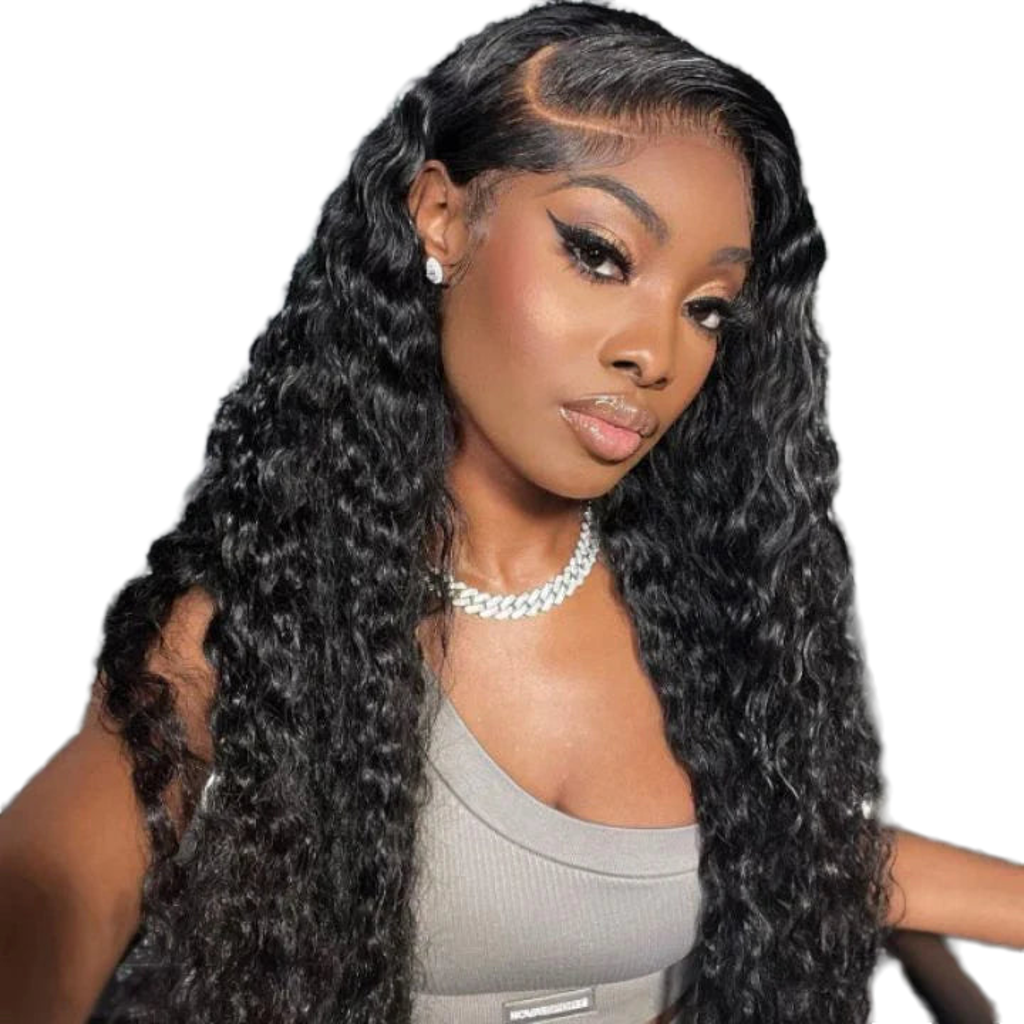 100% Human Hair Glueless Water Wave 13x4 HD Lace C Part Long Wig