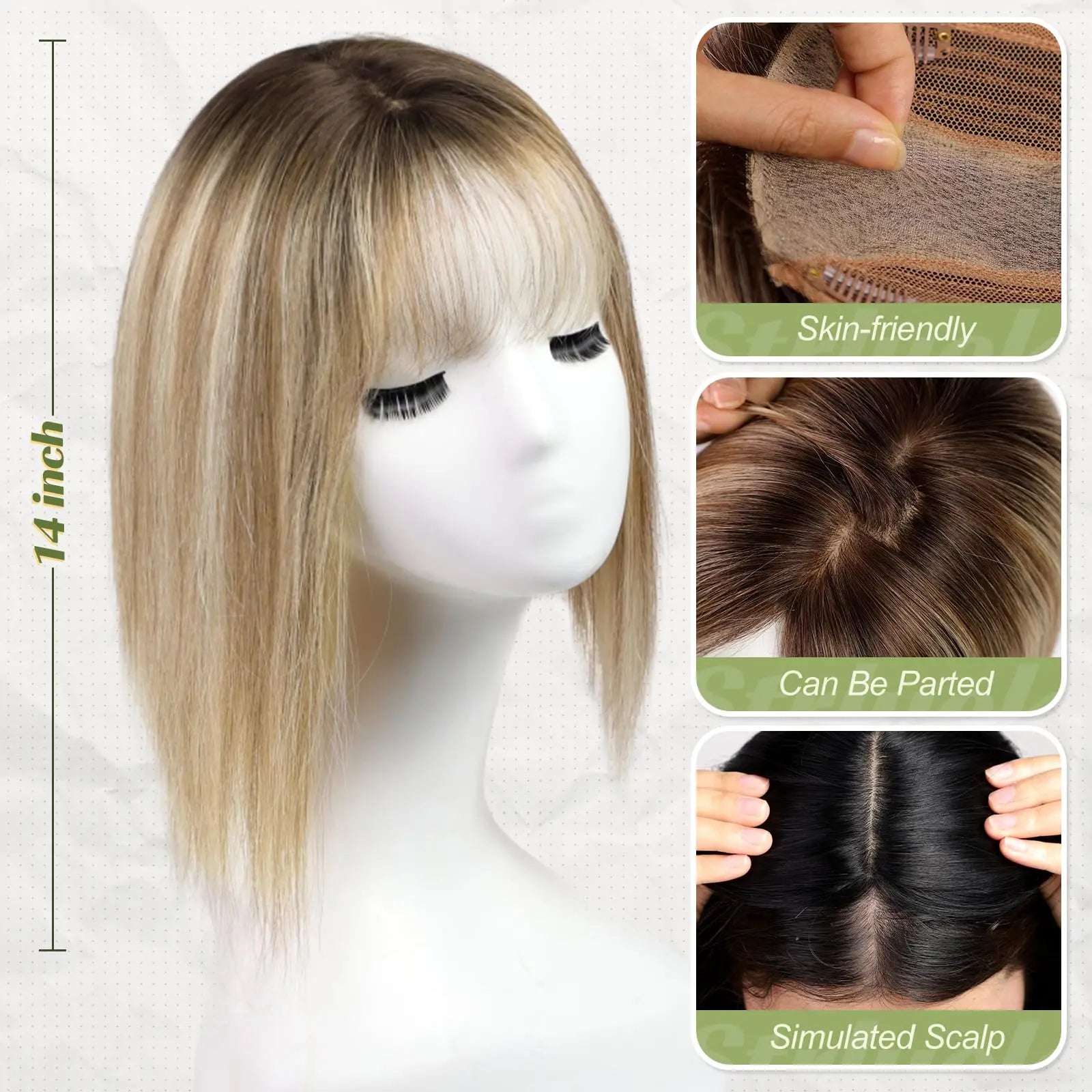 14” Hair Topper with Bangs & Silk Base