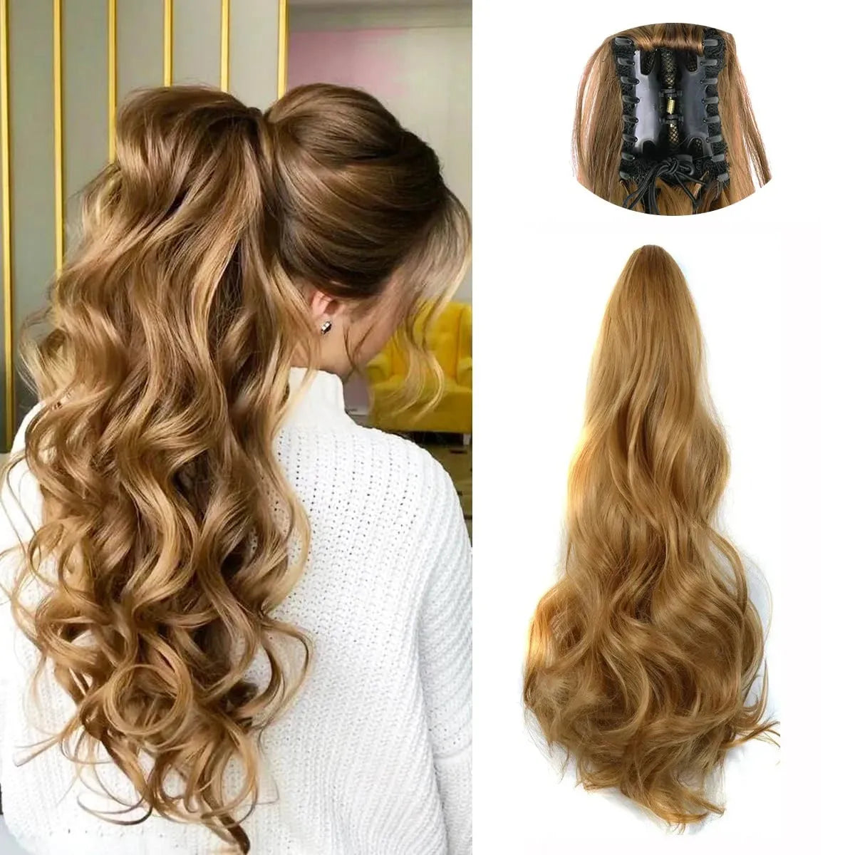 24" Multicolor Wavy Ponytail – Claw Clip Style