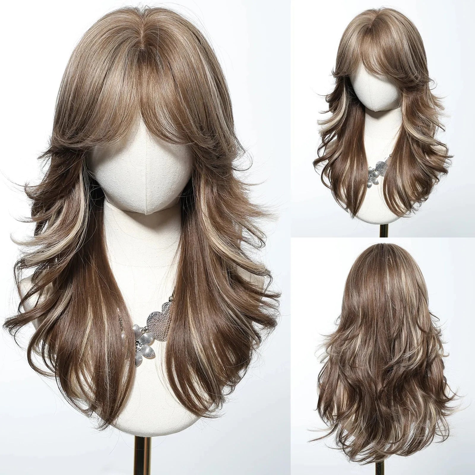 Blonde Wavy Synthetic Wig – Side Bangs, Long & Layered