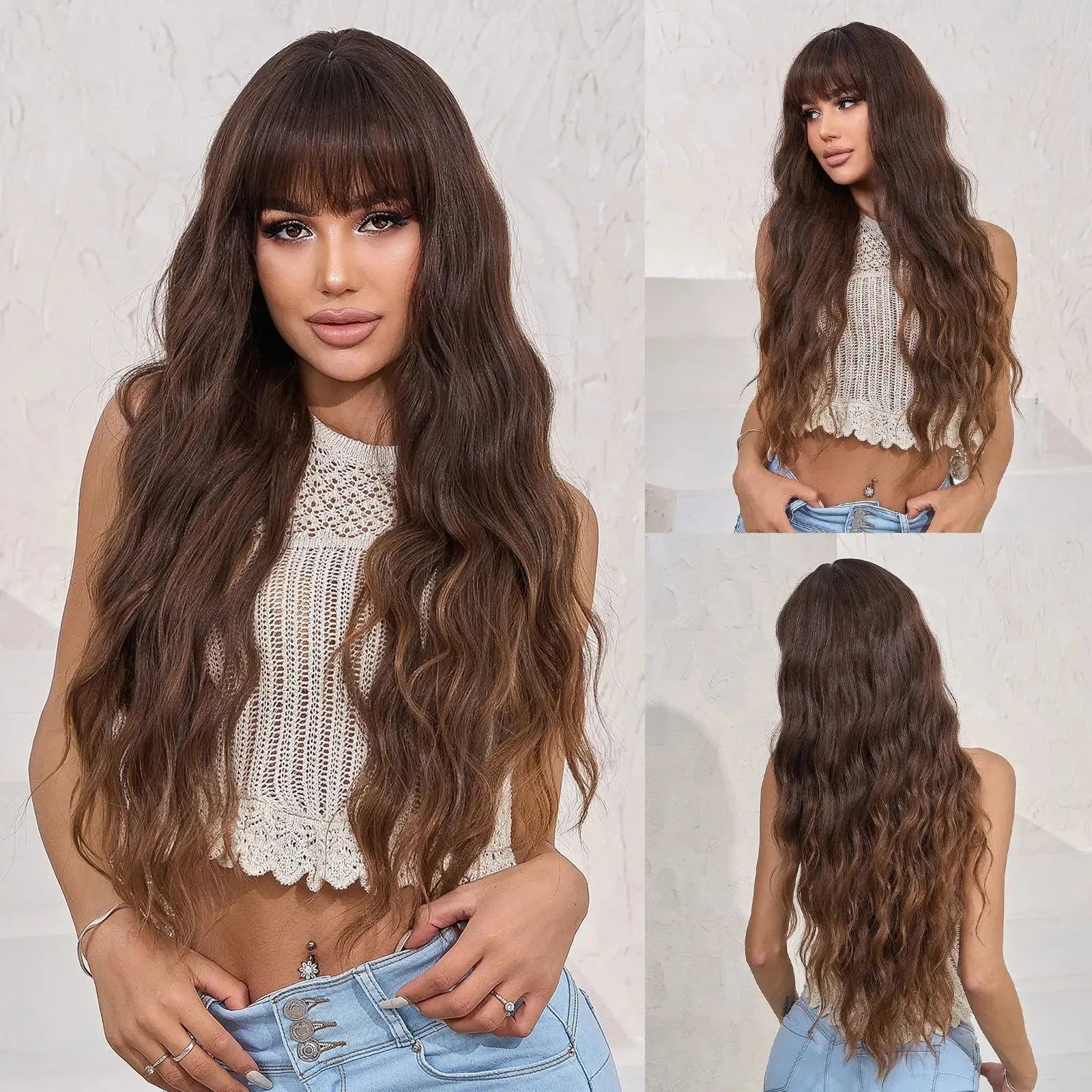 Layered Waves Wig with Side Bangs