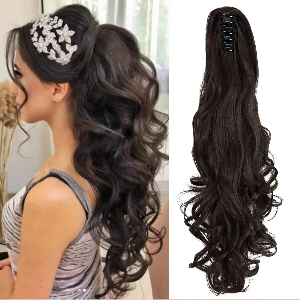 24" Multicolor Wavy Ponytail – Claw Clip Style