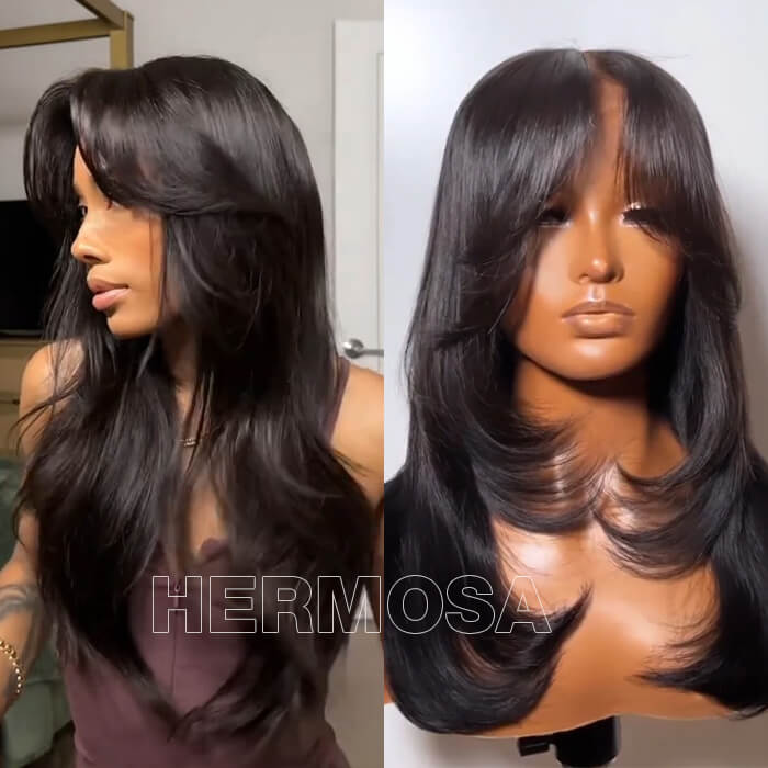 Butterfly Cut Straight Wig – HD Lace with Curtain Bangs