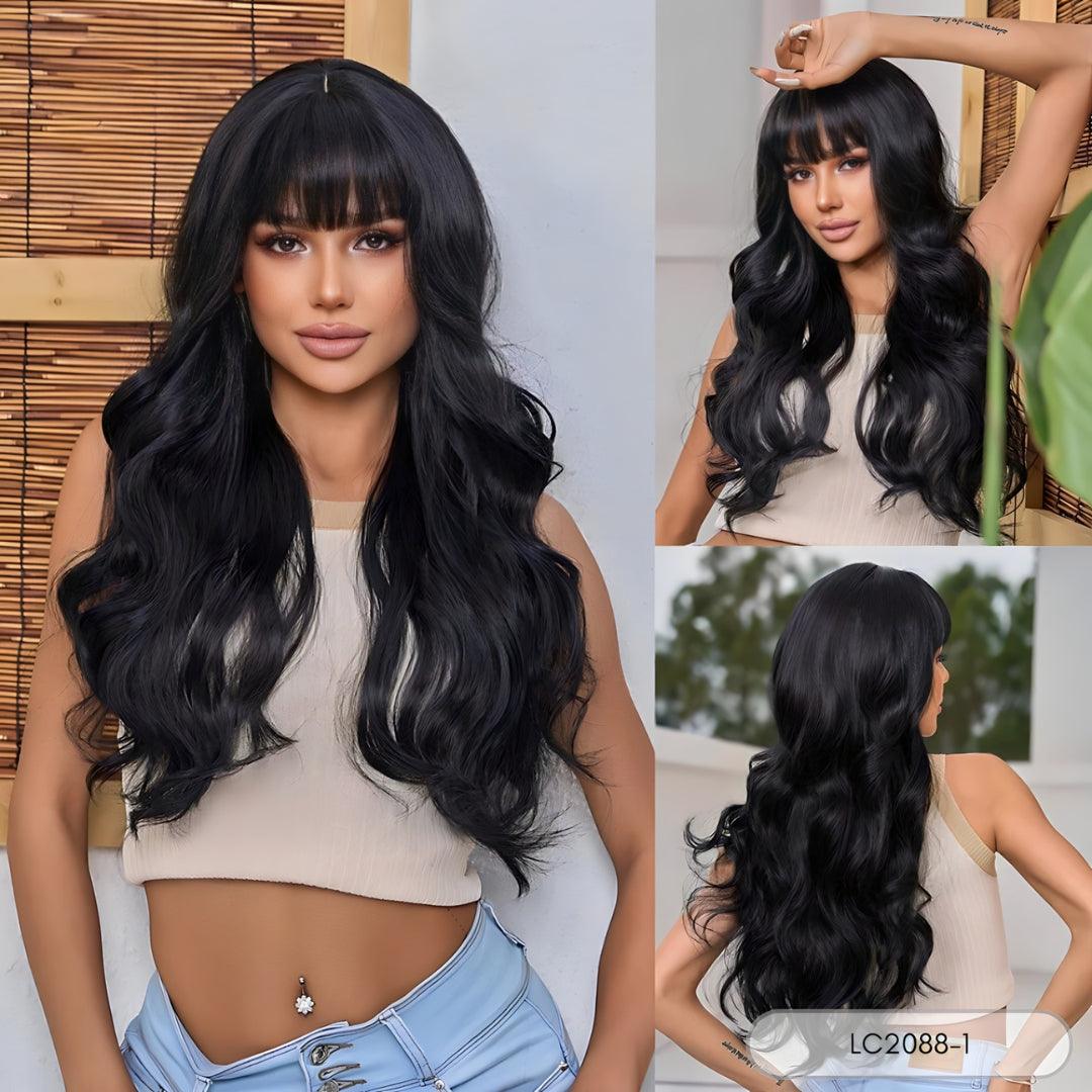 Long Wavy Ombre Wig with Bangs