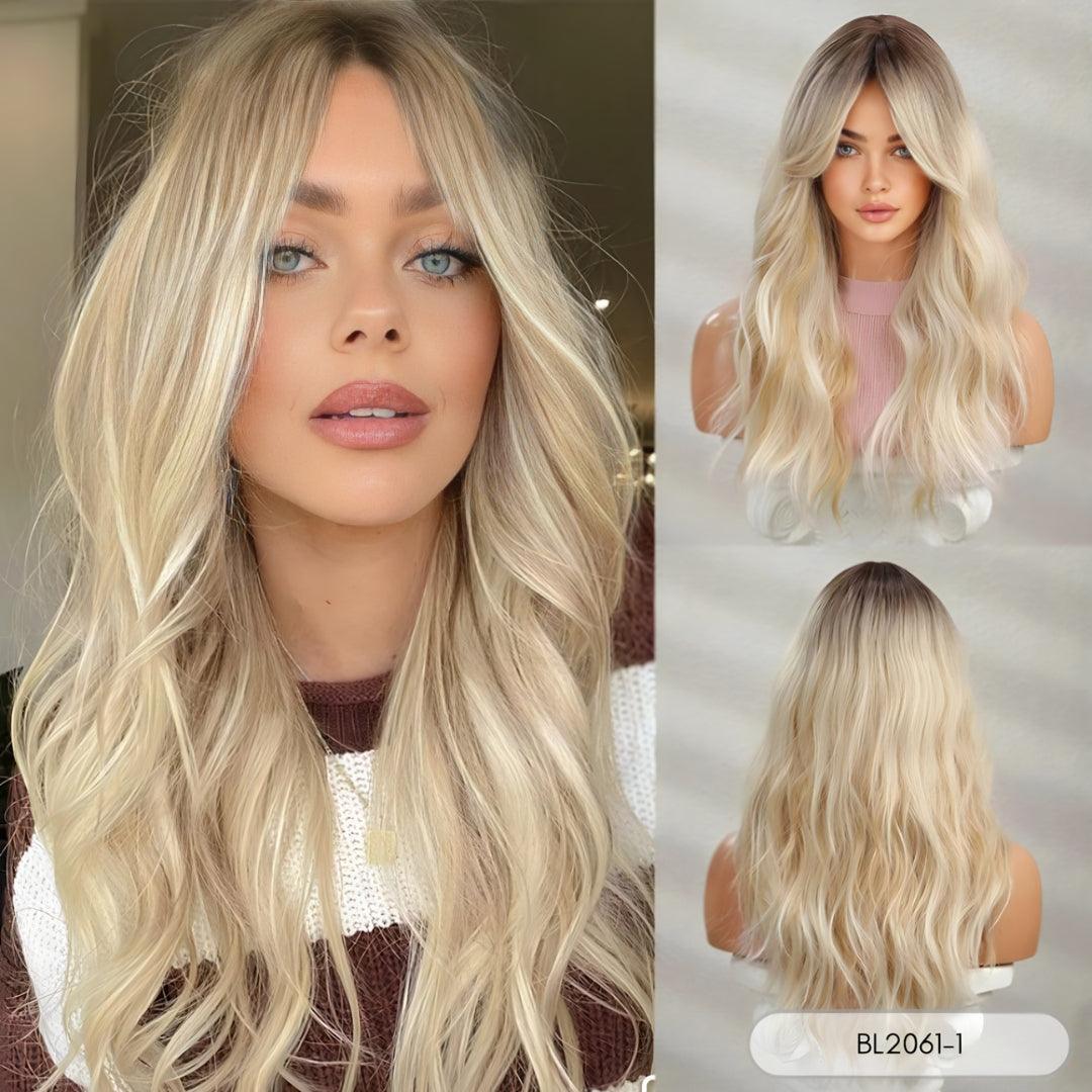 Long Wavy Ombre Wig with Bangs