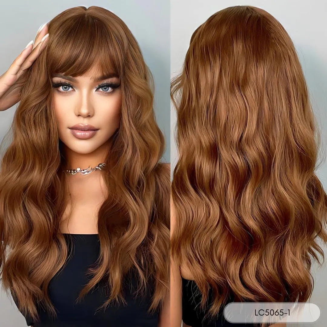 Brown Straight Wig with Bangs – Natural Synthetic Look