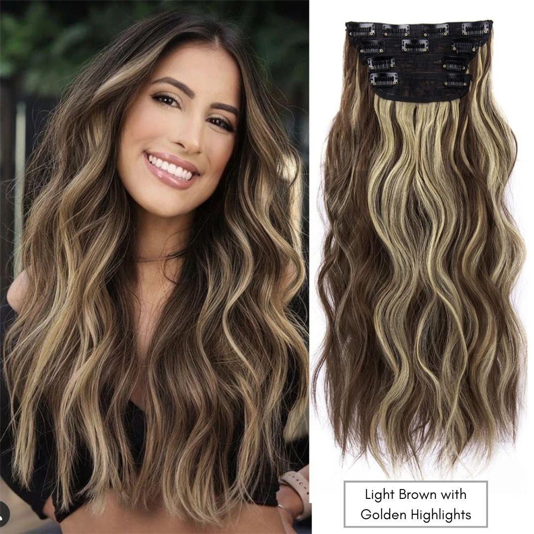 20” Wavy Clip-In Hair Extension – Brown with Highlights