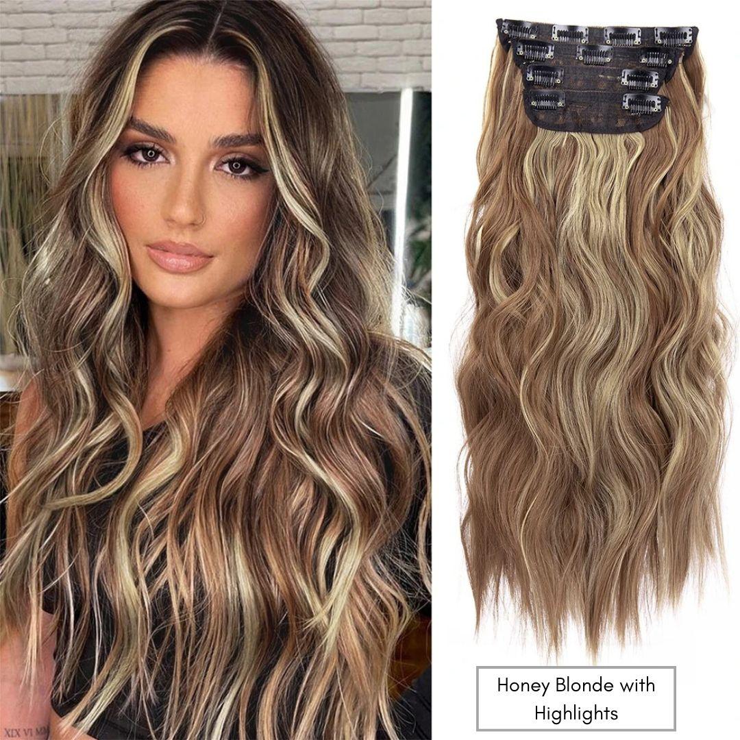 20” Wavy Clip-In Hair Extension – Brown with Highlights