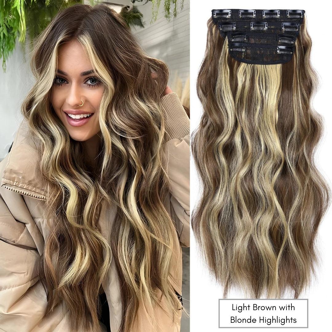 20” Wavy Clip-In Hair Extension – Brown with Highlights