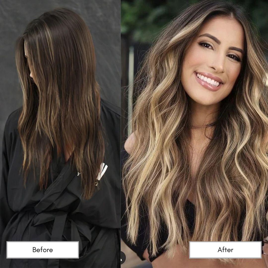 20” Wavy Clip-In Hair Extension – Brown with Highlights
