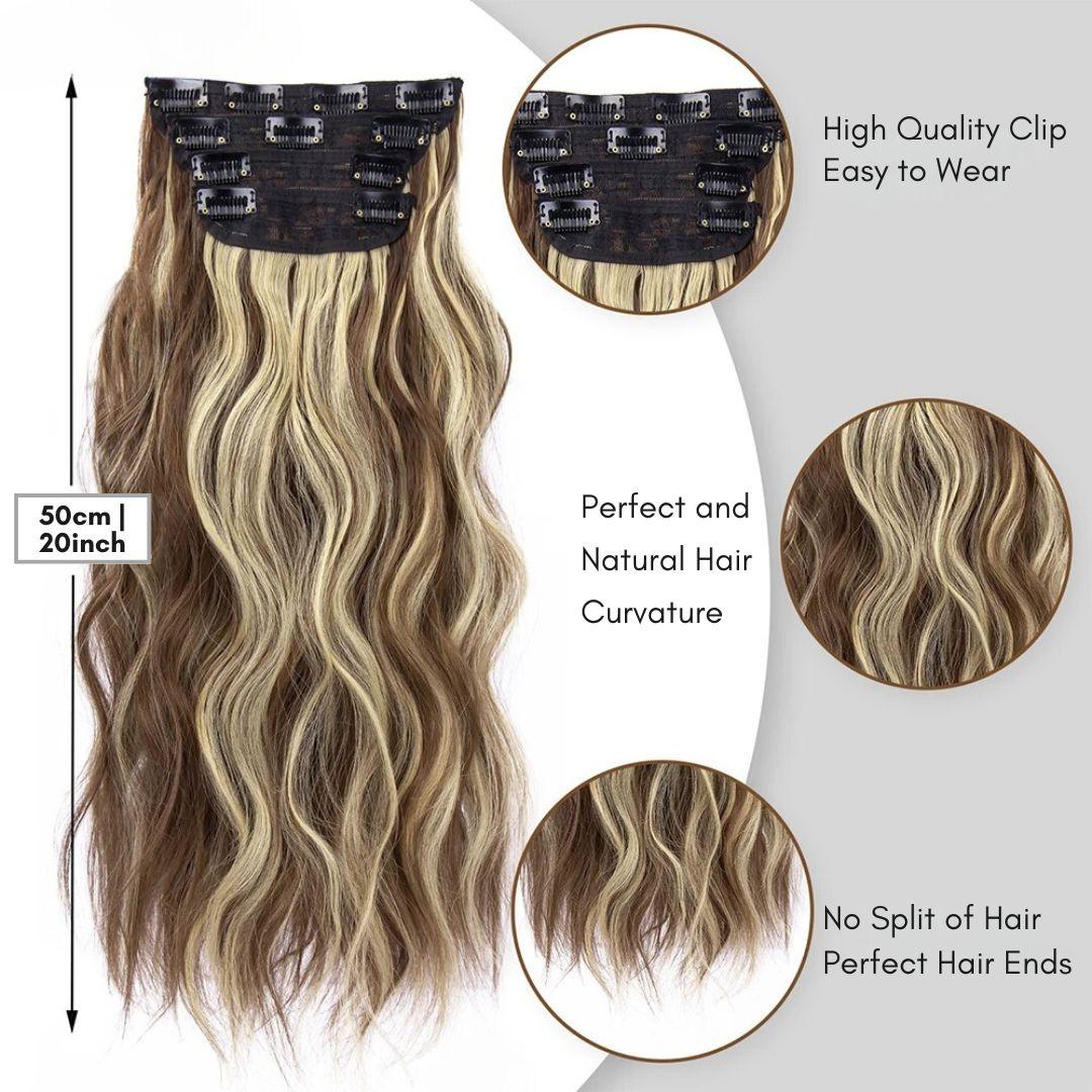 20” Wavy Clip-In Hair Extension – Brown with Highlights