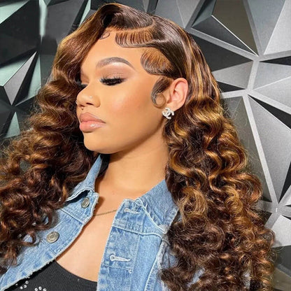 P4/27 Honey Blonde Highlight Loose Wave Glueless 13x4 HD Lace Front Human Hair Wig - Pre-Plucked - 16 / 13x4 Lace / 150% - Lyvelle