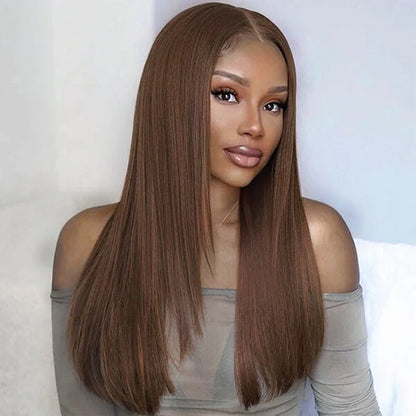 HD Lace Front Wig - #4 Chocolate Brown Layered Straight 13x4 Glueless Human Hair - 14 / Mid Part / 5x5 Lace 180% - Lyvelle