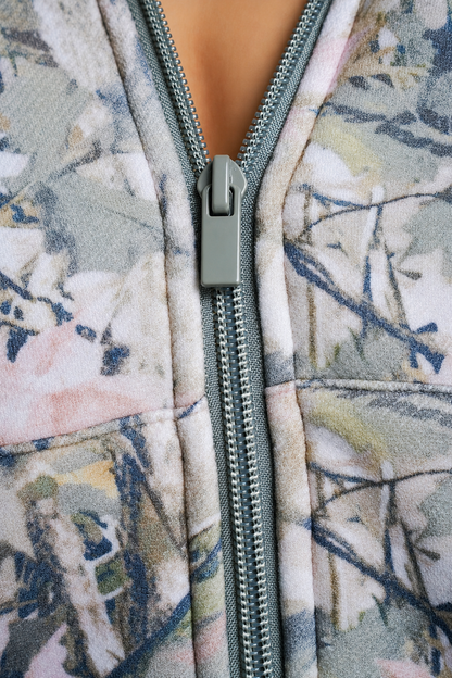 Plush Fleece Zip Hoodie - Pink Camo