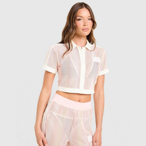 Cropped crochet polo shirt and Originals pants