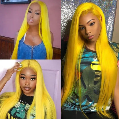 Yellow Human Hair HD Lace Front Wig - Invisible Glueless Cosplay Wig for Women - 12 / 150% / Straight - Lyvelle