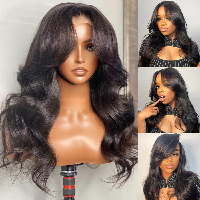Body Wave Wig with Curtain Bangs – HD Lace Glueless