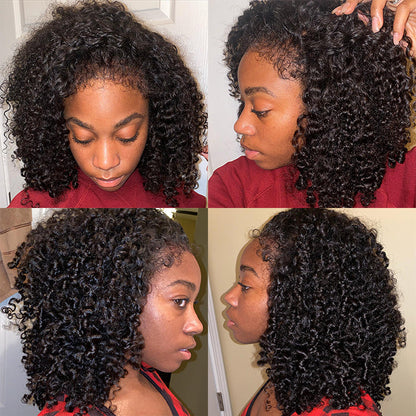 Curly 4C Edges Lace Front Bob Wig - Glueless Human Hair with Pre-Plucked Hairline - 12 / 8x5 Pre Cut Lace / Natural 150% - Lyvelle