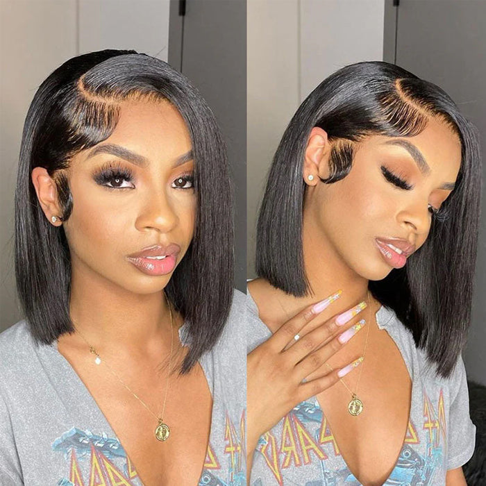 Premium Double Drawn Straight HD Lace Glueless Wig - Pre-Plucked & Bleached for Effortless Wear - 10 / 8x5 Pre Cut Lace / Natural Black - Lyvelle