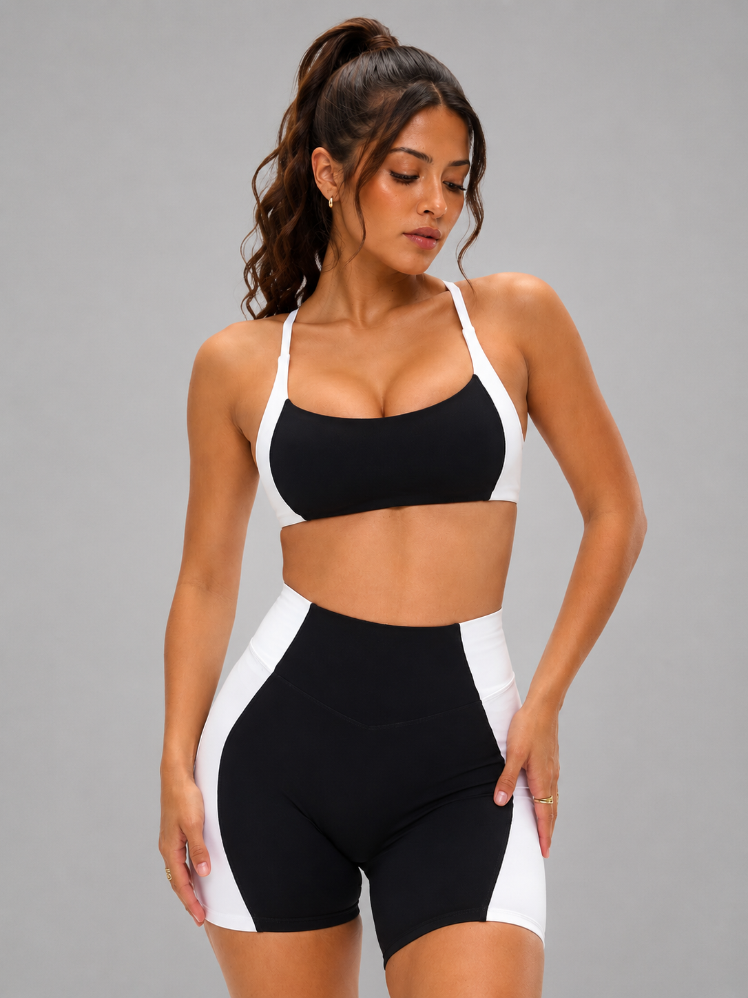 Aurora Sports Bra - Onyx Black and White
