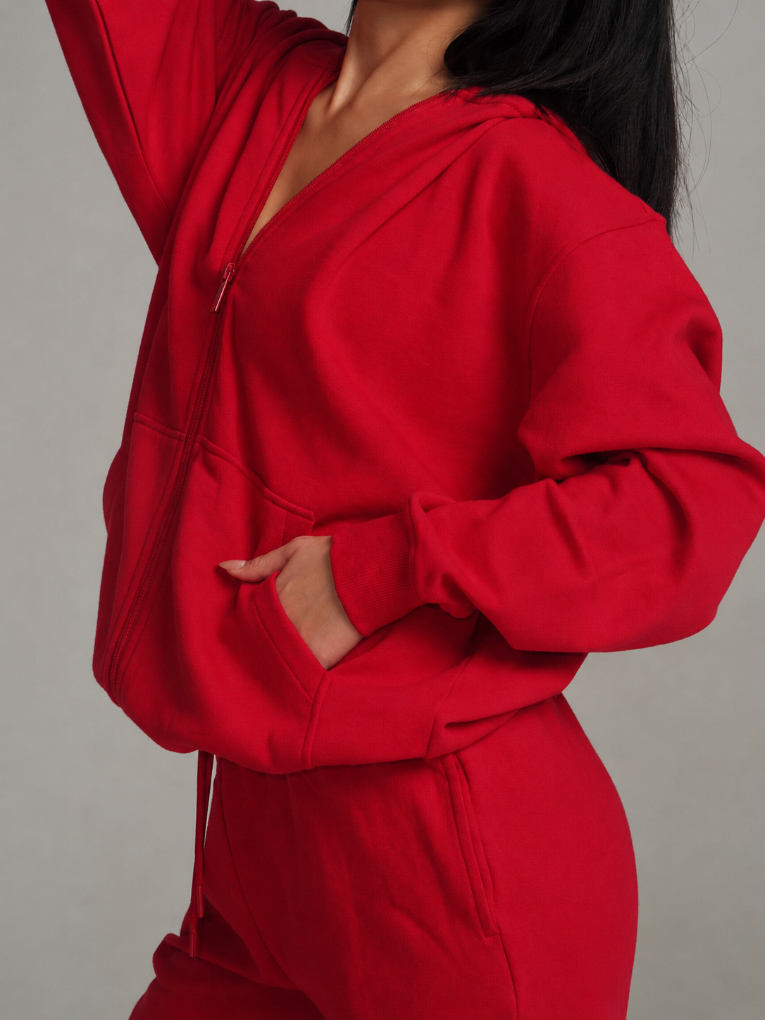 Threads Zip Hoodie - Lipstick Red