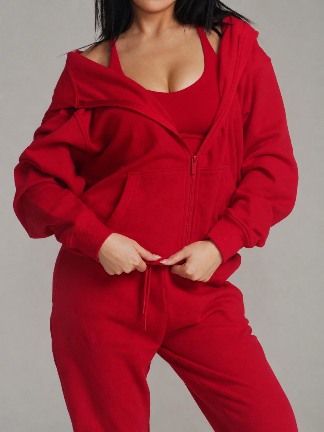 Threads Zip Hoodie - Lipstick Red