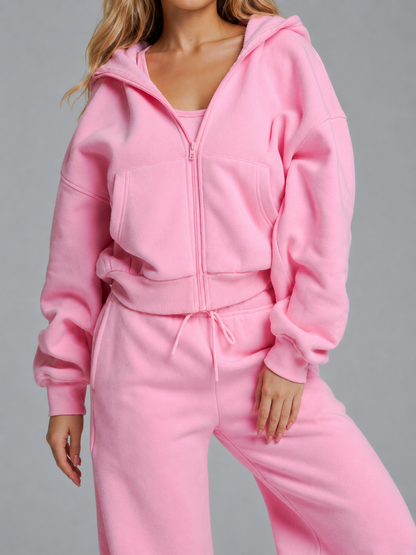 Plush Fleece Zip Hoodie - Plastic Pink