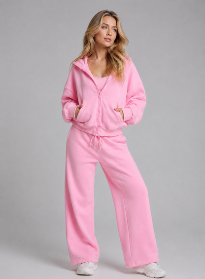 Plush Fleece Zip Hoodie - Plastic Pink