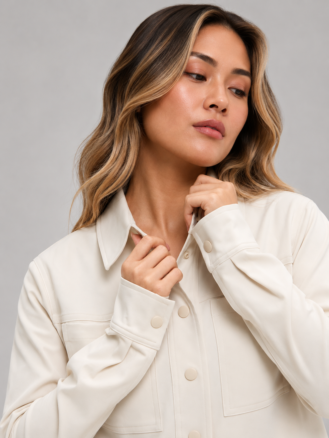 Snap Crop Jacket - Bone