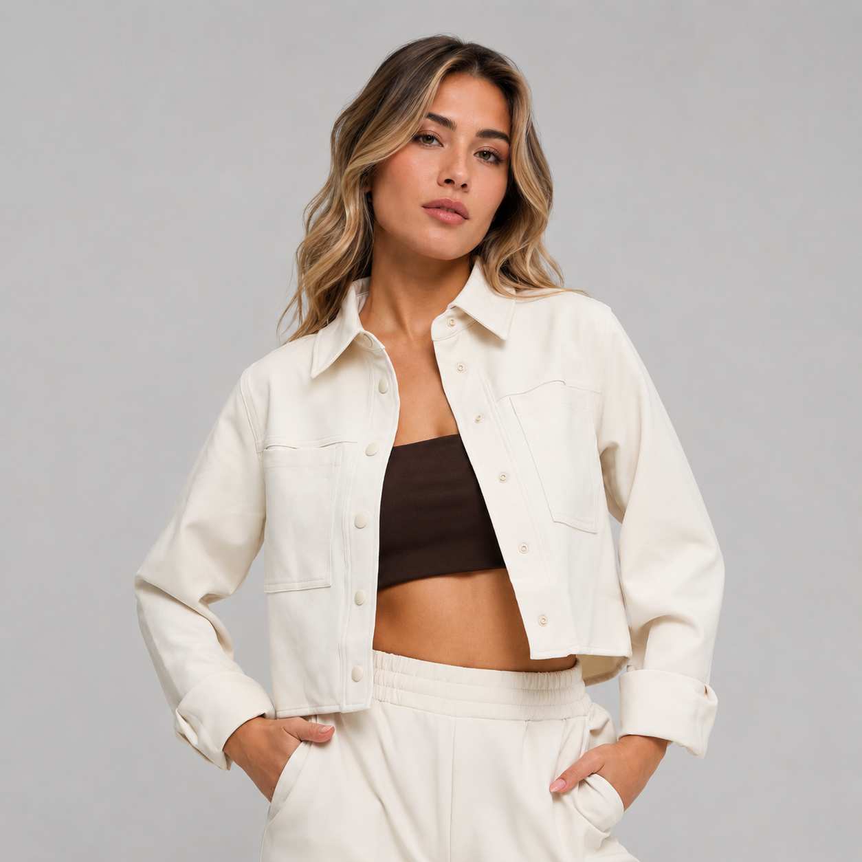Snap Crop Jacket - Bone