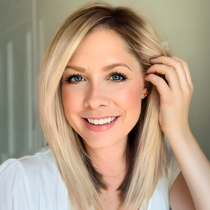 14” Natural Hair Topper with Silk Base – Dark Root Blonde