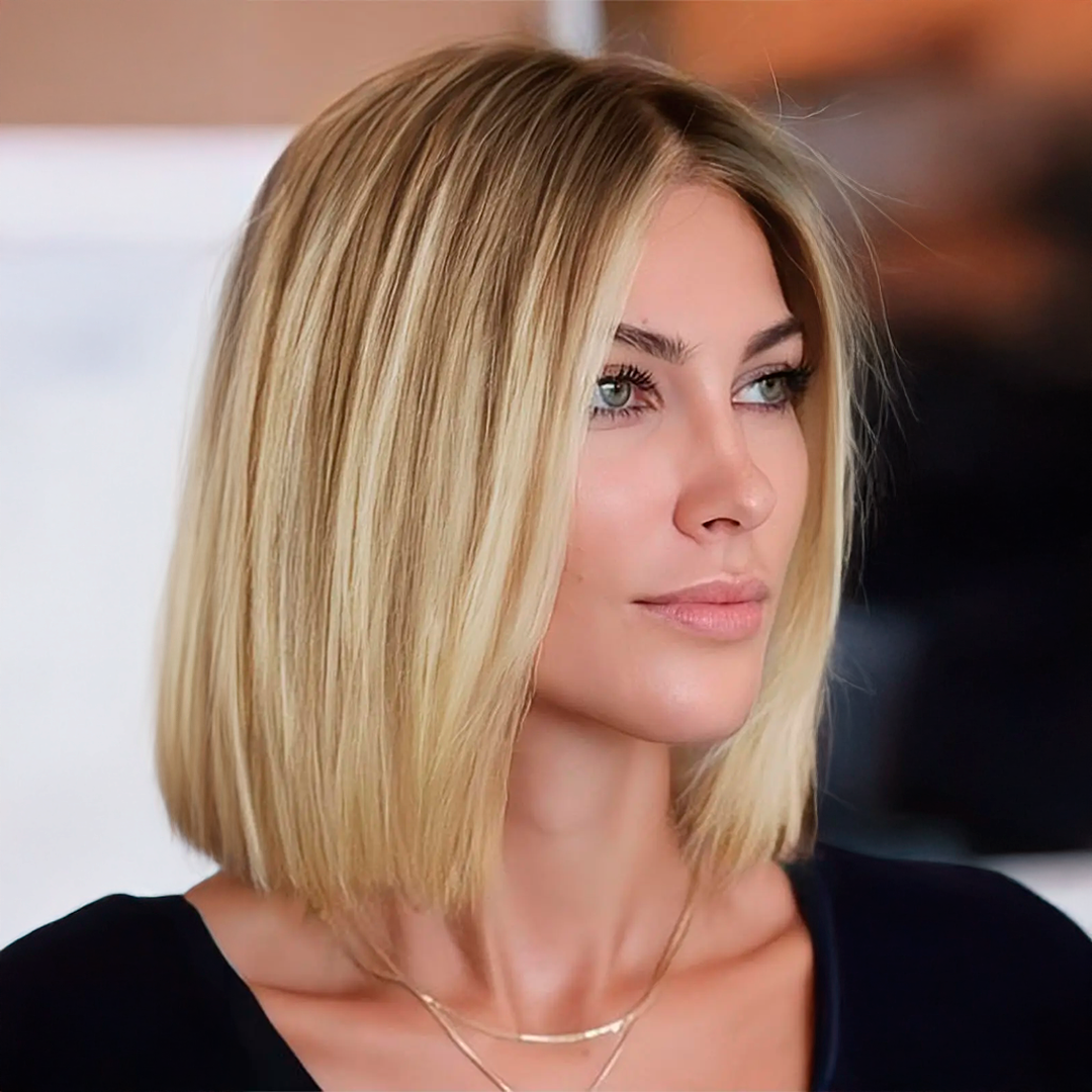 14” Natural Hair Topper with Silk Base – Dark Root Blonde