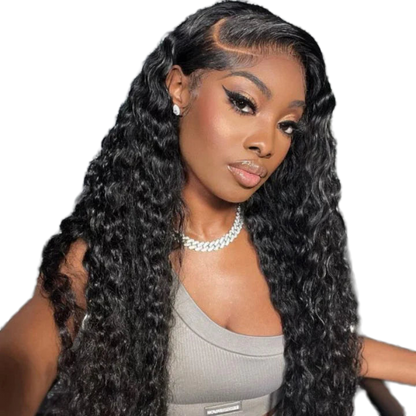 100% Human Hair Glueless Water Wave 13x4 HD Lace C Part Long Wig