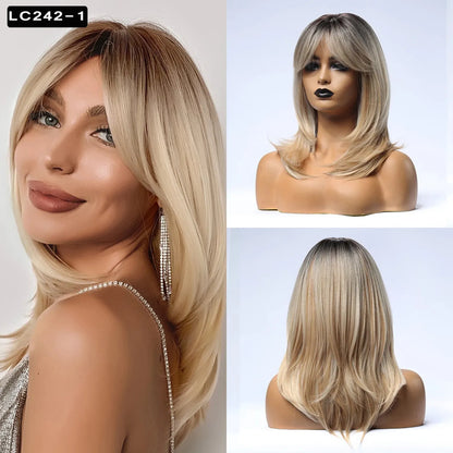 Royal Luxe Blonde Straight Bob Wig with Bangs - 18" / Straight / LC242-1 - Lyvelle