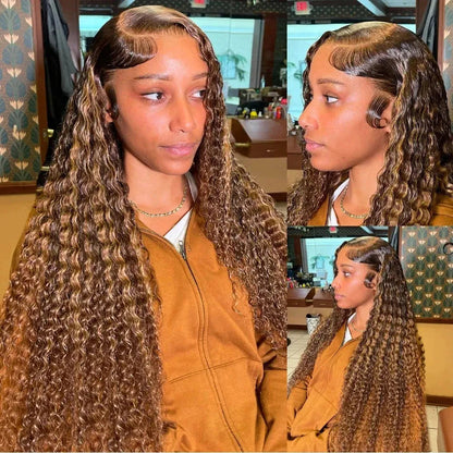 Honey Blonde Highlight HD Lace Wig – 8-36 Inch Body Wave Human Hair - 8" / 13x4 HD Frontal Wig / Deep Wave - Lyvelle