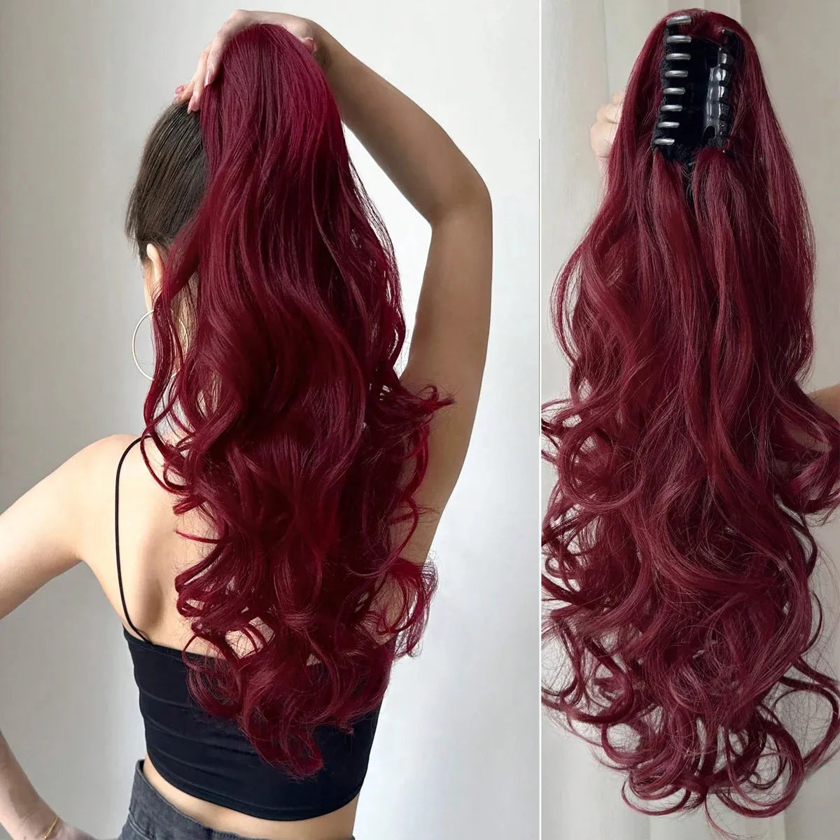 24" Multicolor Wavy Ponytail – Claw Clip Style