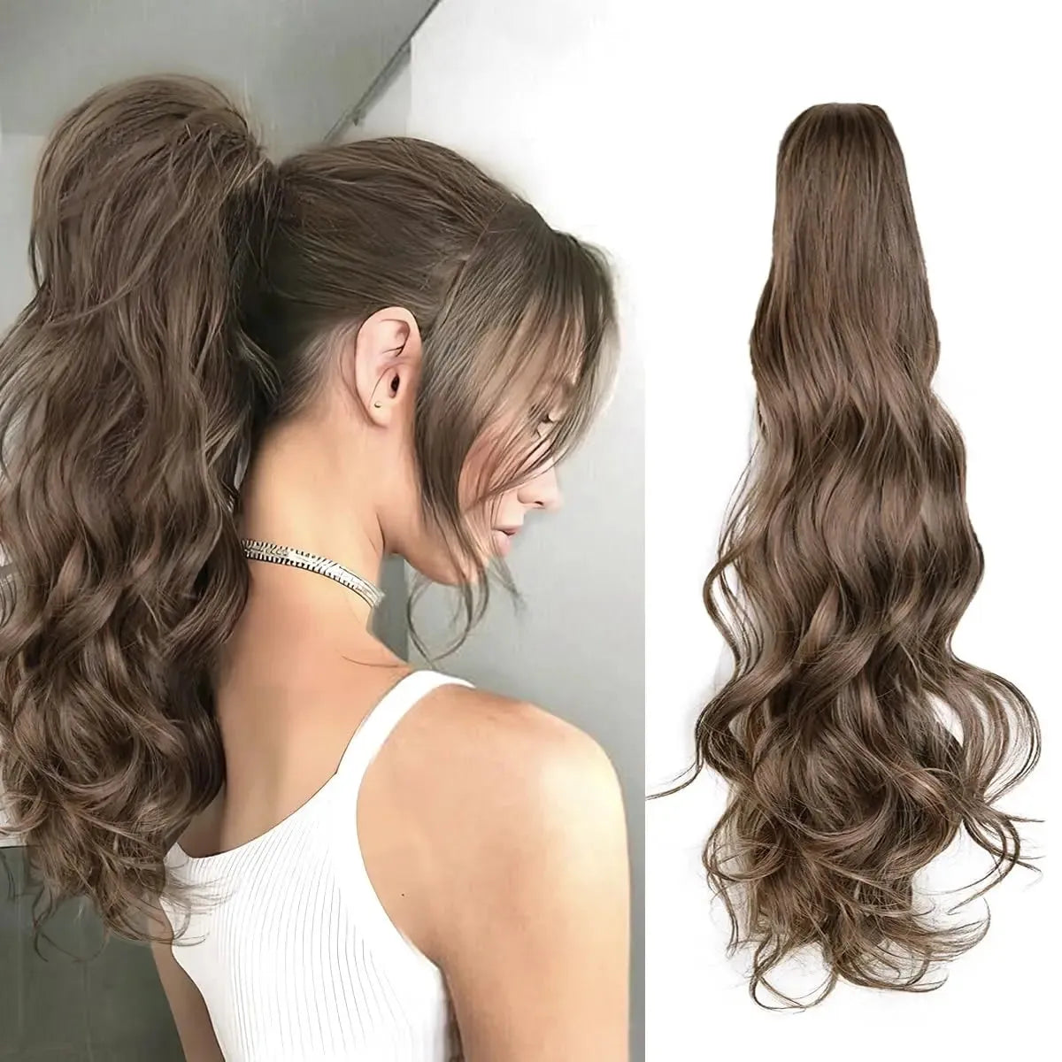 24" Multicolor Wavy Ponytail – Claw Clip Style