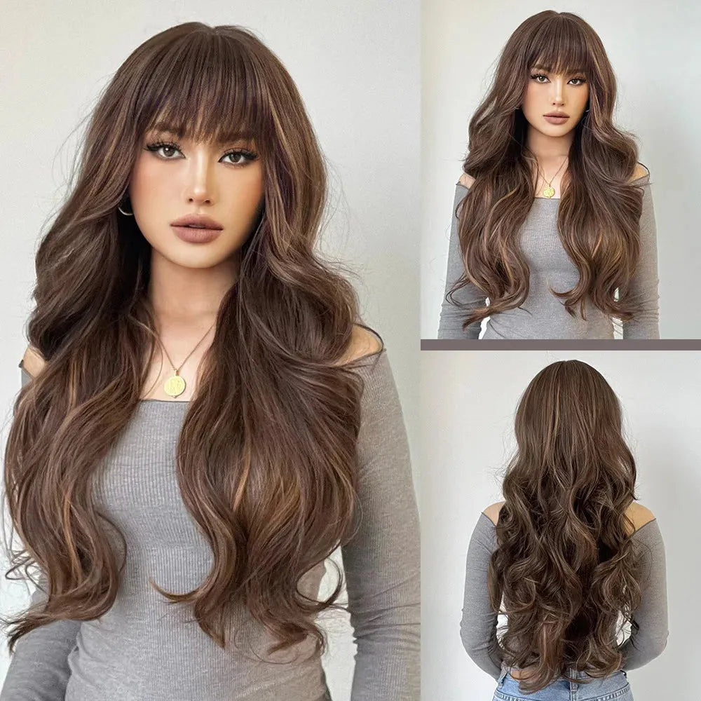 Layered Waves Wig with Side Bangs