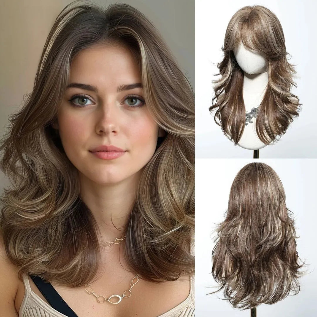 Blonde Wavy Synthetic Wig – Side Bangs, Long & Layered