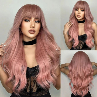 Vibrant Wavy Synthetic Wig – Pinks, Reds & Fantasy Colors