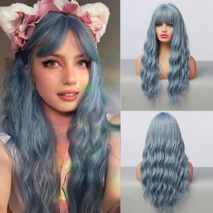 Vibrant Wavy Synthetic Wig – Pinks, Reds & Fantasy Colors