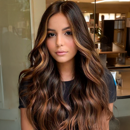 20” Wavy Clip-In Hair Extension – Brown with Highlights