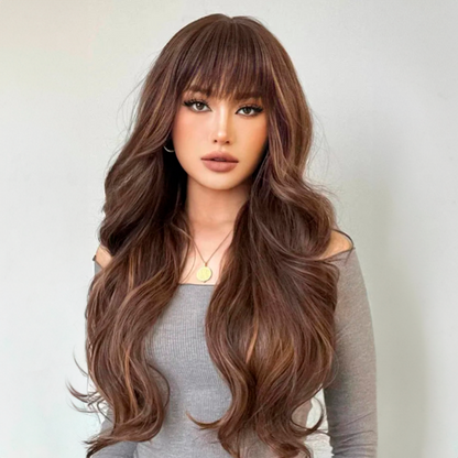 Layered Waves Wig with Side Bangs