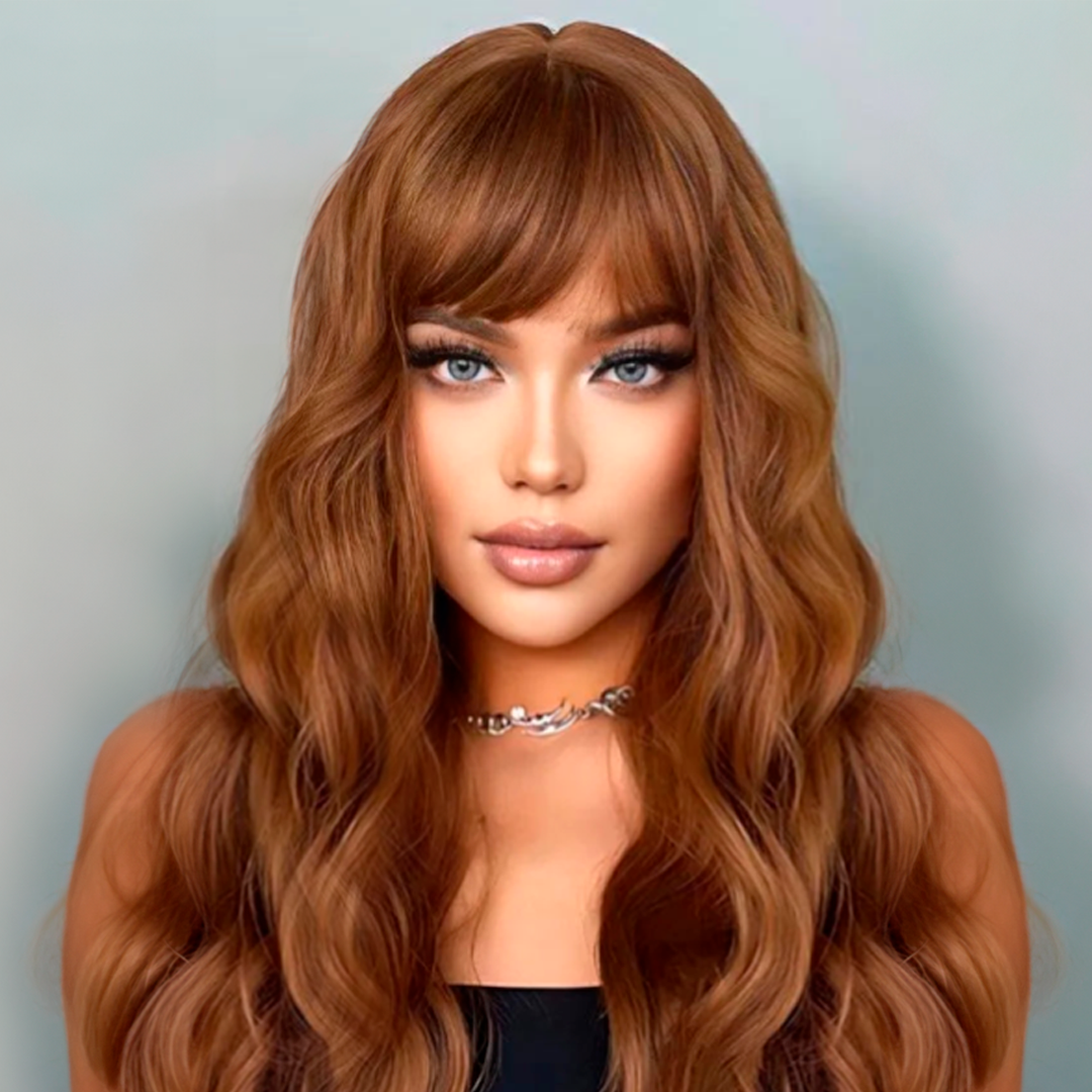 Brown Straight Wig with Bangs – Natural Synthetic Look