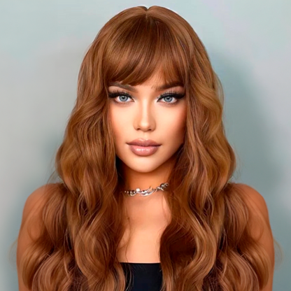 Brown Straight Wig with Bangs – Natural Synthetic Look