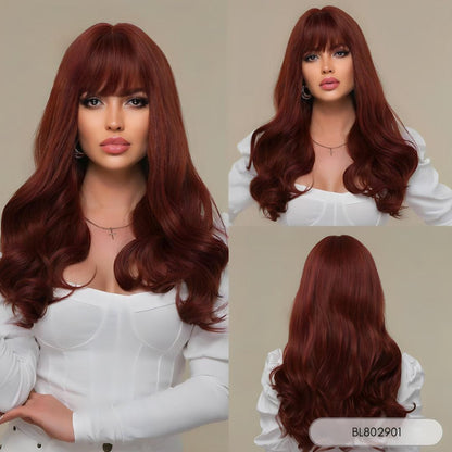 Long Wavy Ombre Wig with Bangs