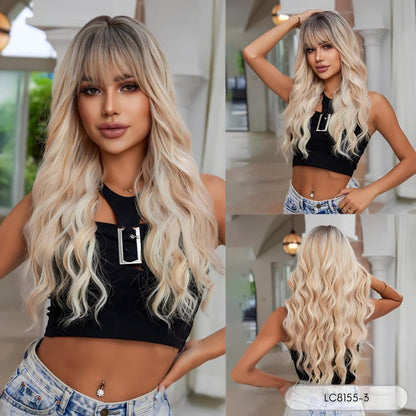 Long Wavy Ombre Wig with Bangs