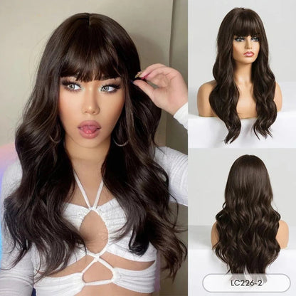 Brown Straight Wig with Bangs – Natural Synthetic Look
